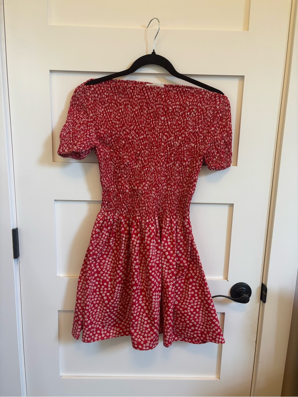 Faithfull the Brand Red Floral Off-Shoulder Smocked Mini